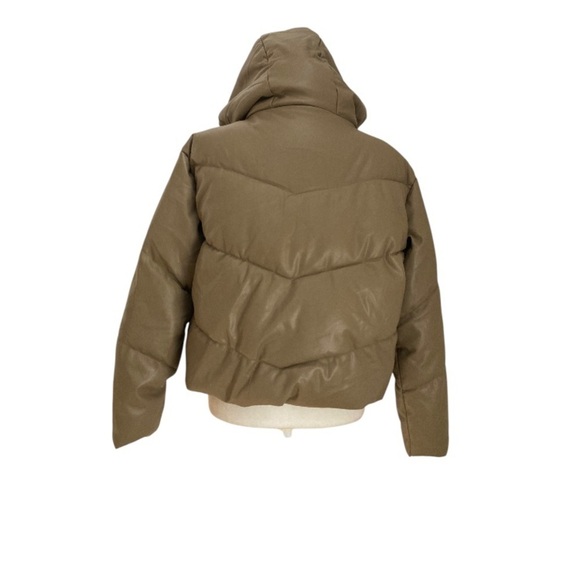 Daniela Cortez Eco Leather Puffer Jacket with Hood in Cognac - Picture 13 of 14